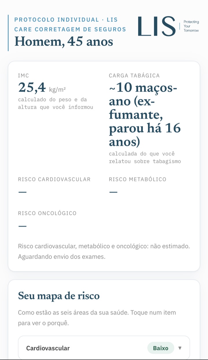 Check-Up Digital: protocolo individual com IMC e fatores de risco